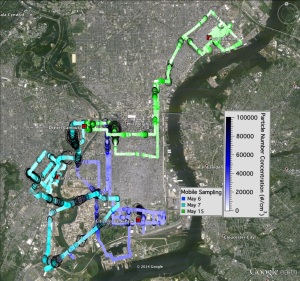 This spring the team plotted a course through the city to collect and test air samples.